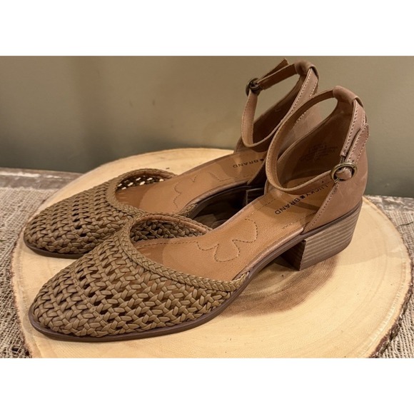 Lucky Brand Mysilla Brown woven Mary‎ Jane Block Heel Ankle Strap Sz-8.5 - Picture 5 of 9